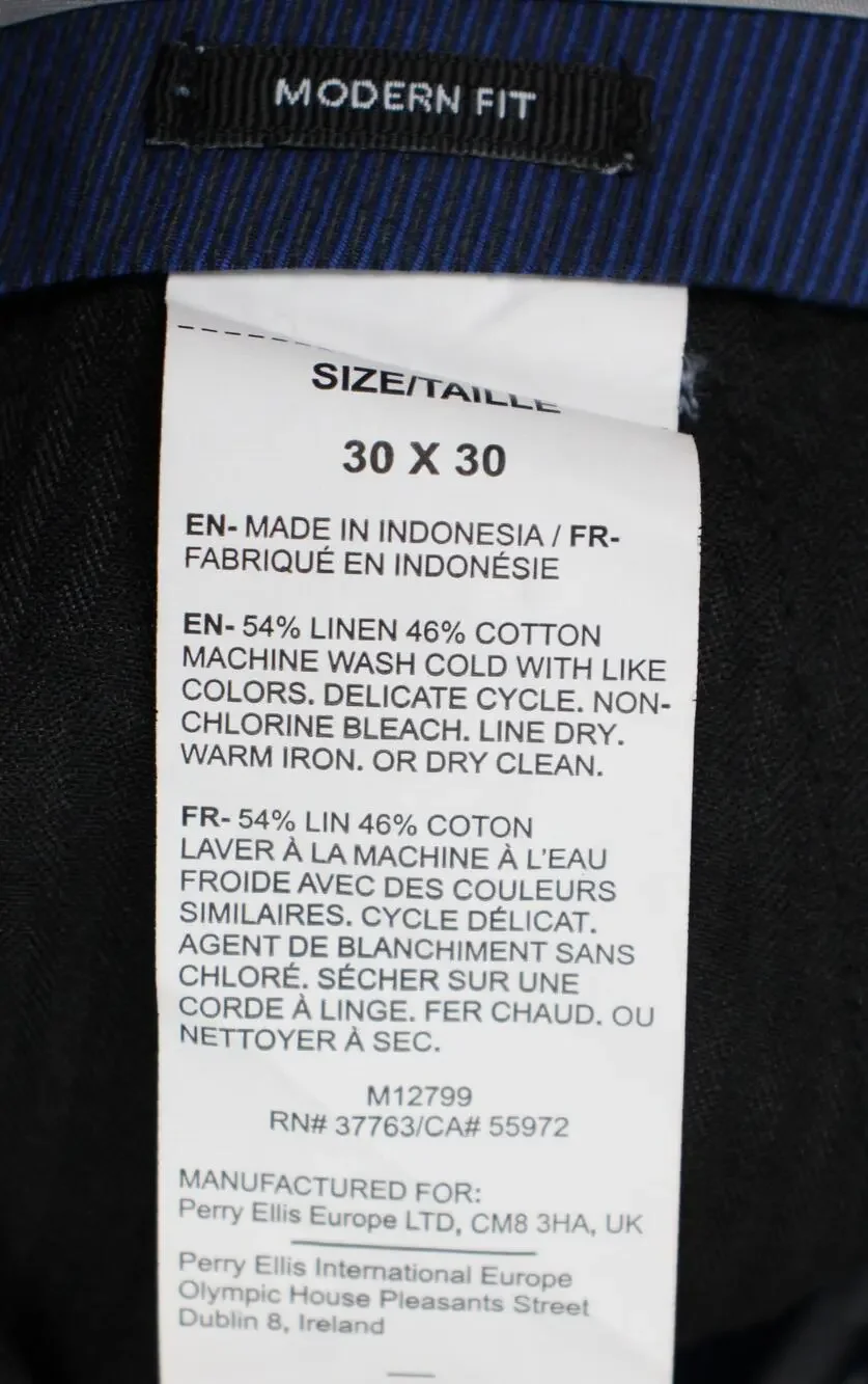 Perry Ellis Portfolio Essentials Pants Mens 30x30 Blueprint Modern Fit Linen